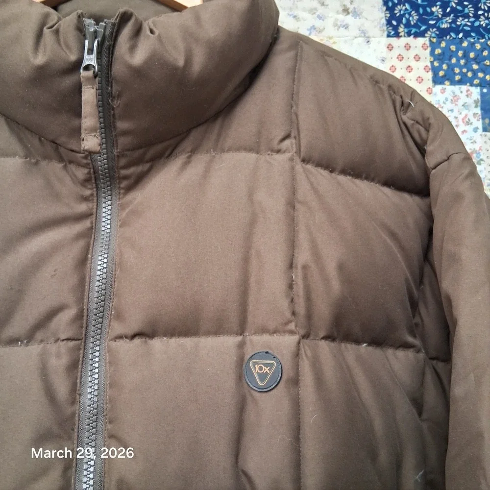 10X Quilted Down Puffer Jacket Mens Size XL Brown Outdoor Winter Coat